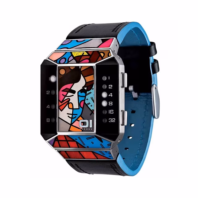 01TheOne Unisex Split Screen Romero Britto Art Blue Watch