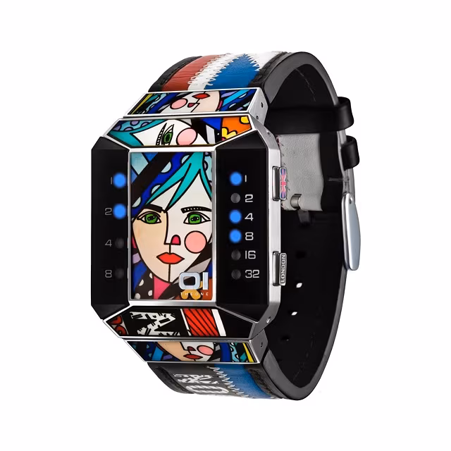 01TheOne Unisex Split Screen Romero Britto Art Limited Edition Watch