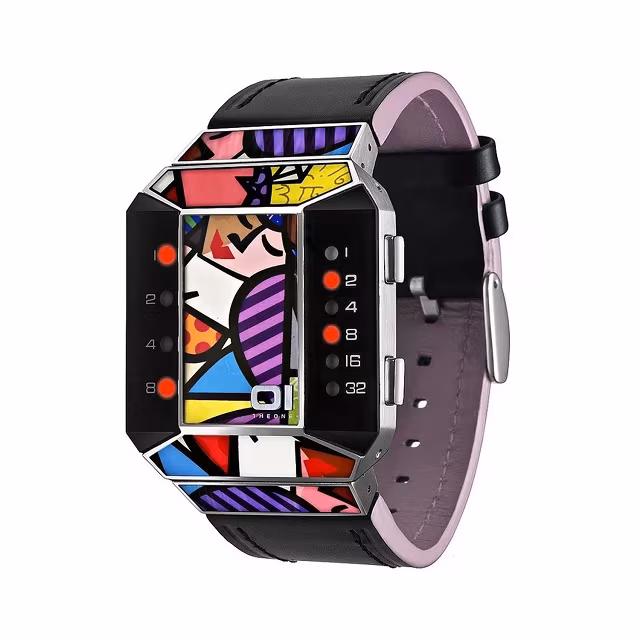 01TheOne Unisex Split Screen Romero Britto Art Pink Watch