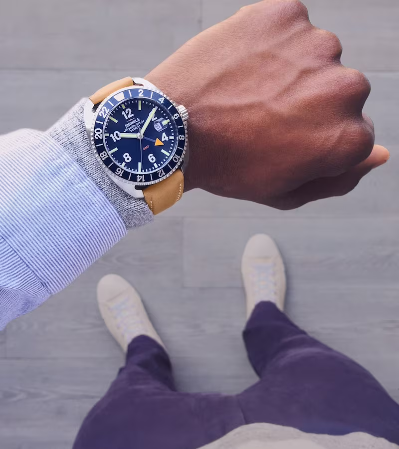 Shinola Rambler Dual Time Leather Strap Watch