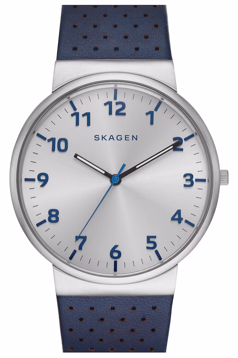 Skagen Ancher Perforated Leather Strap Watch