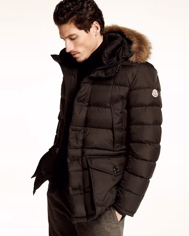 Moncler Cluny Nylon Puffer Jacket with Fur Hood