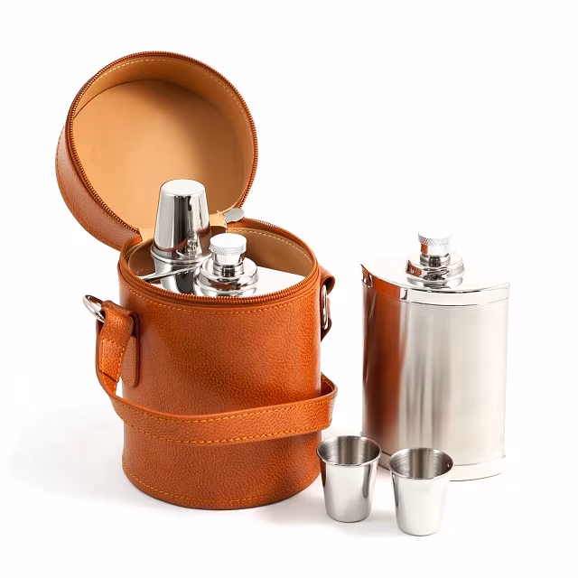 Bey Berk International BS911 Tan Leather Bar Set