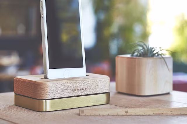 GROVEMADE Limited Edition iPhone Dock in Brass and Maple