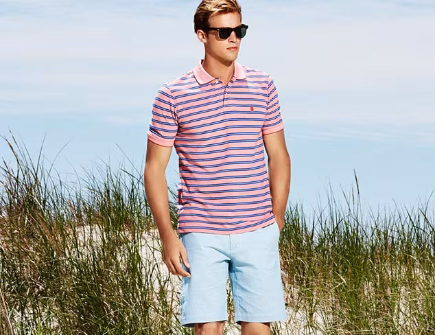 IZOD Short Sleeve Feeder Stripe Oxford Pique Polo
