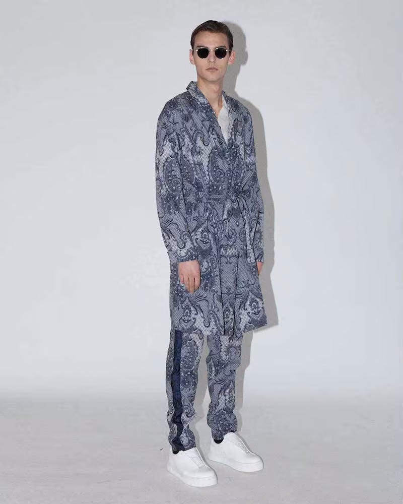 James Long Long Paisley Jacket in Blue and White