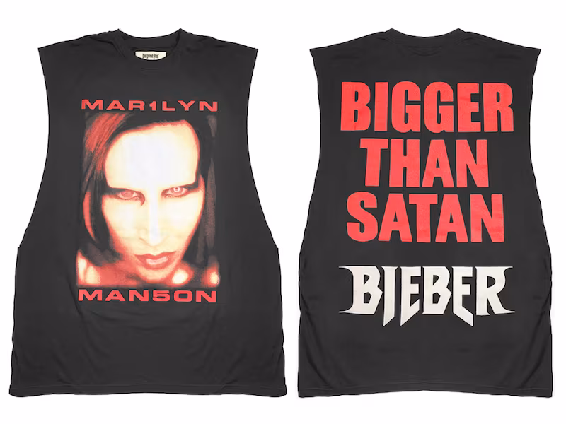 Purpose Tour XO Barneys New York %22Bigger Than Satan Bieber%22 Cotton Sleeveless T-Shirt_1