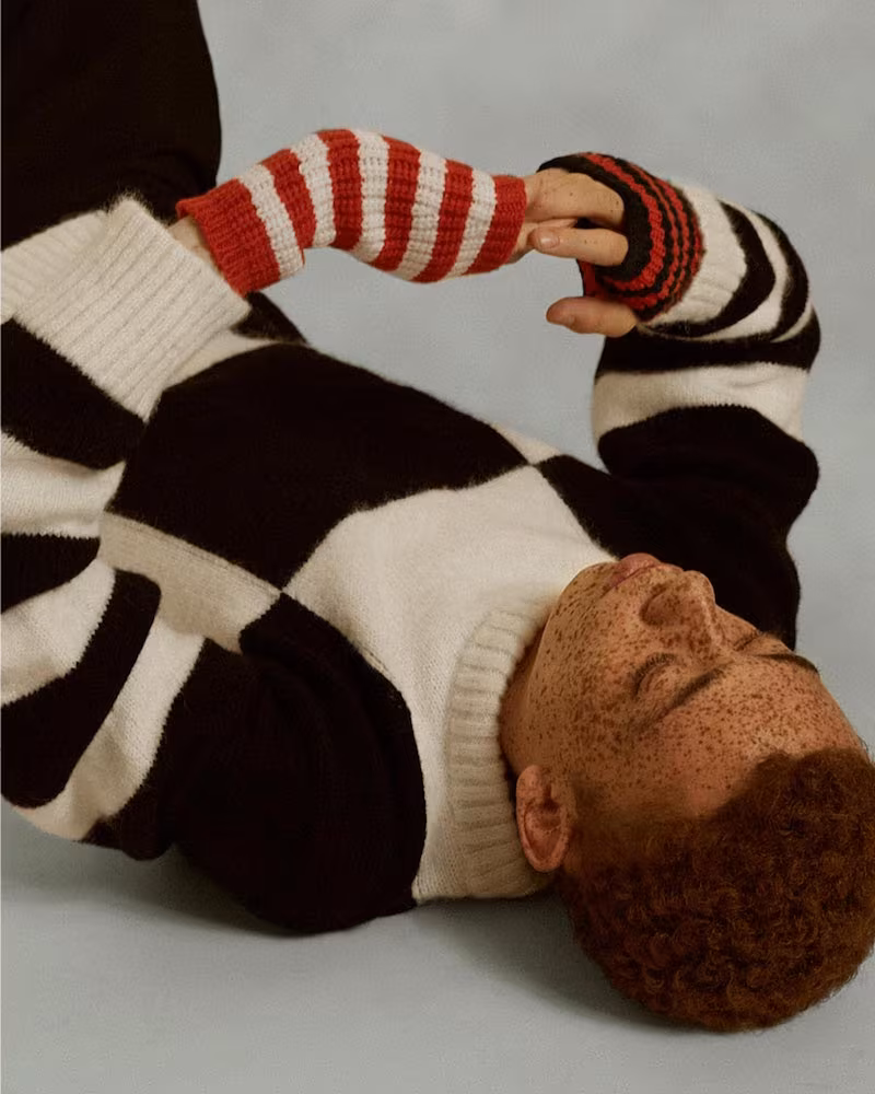 Ami Oversized Checked Crew Neck Sweater