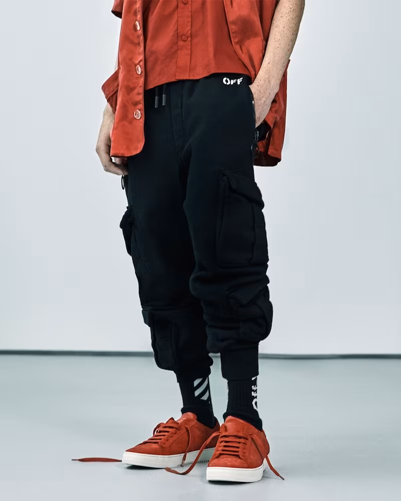 Off-White Logo-Print Ribbed-Cuff Cotton Trousers