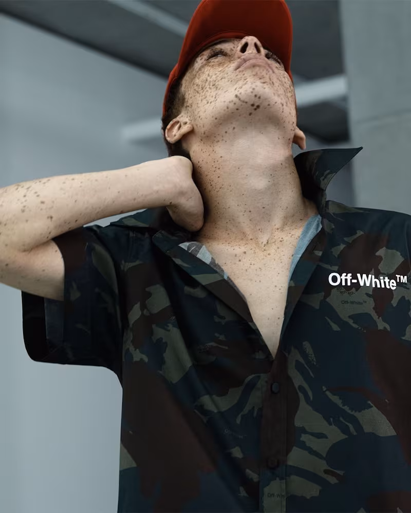 Off-White Short-Sleeved Camouflage-Print Poplin Shirt