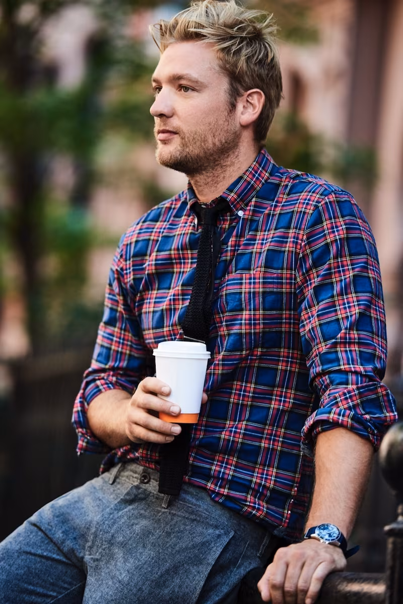 Slim Thomas Mason for J.Crew Flannel Shirt In Dark Royal Plaid