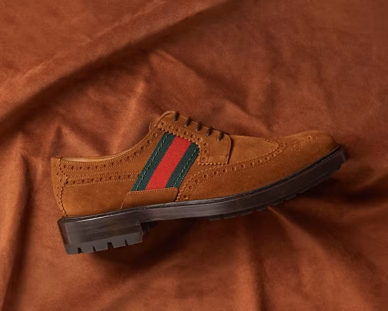 Gucci Web-Panelled Suede Brogues