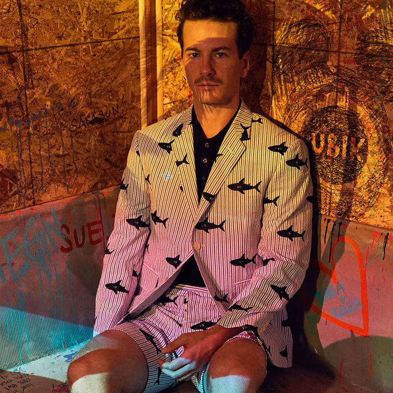 Thom Browne Seersucker Shark Embroidery Blazer