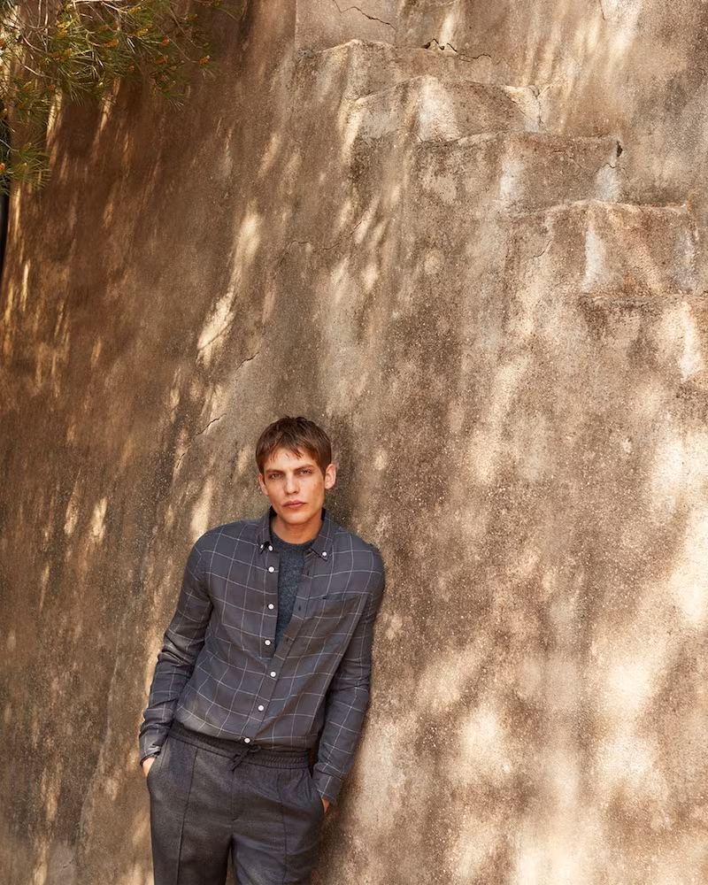 Saturdays NYC Crosby Windowpane-Check Flannel Shirt