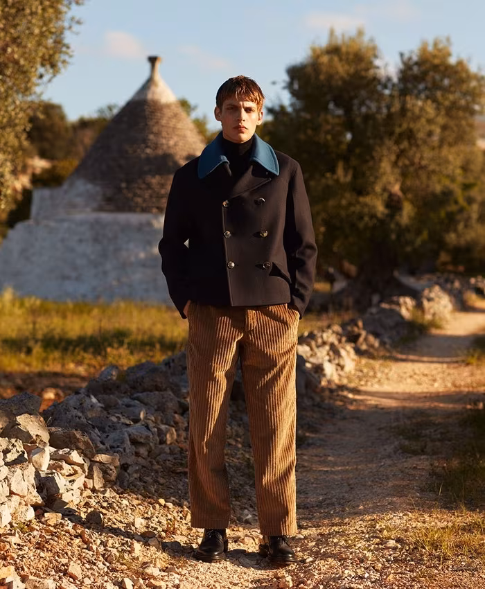 Valentino Detachable-Collar Double-Breasted Wool Pea Coat
